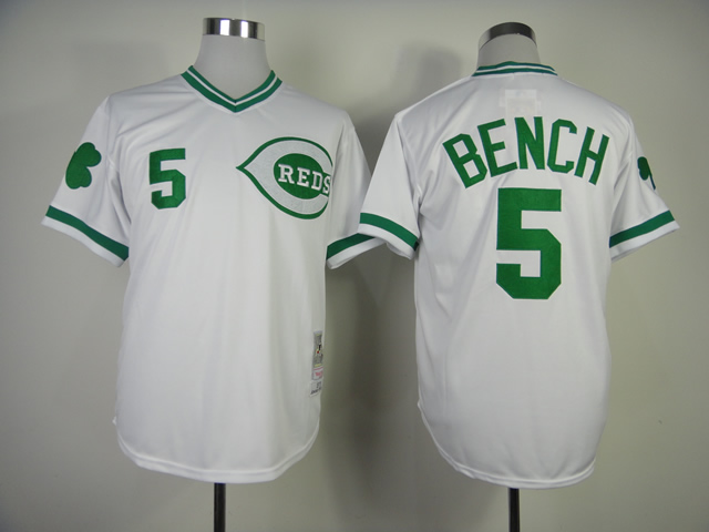 Men MLB Cincinnati Reds 5 Bench white jerseys